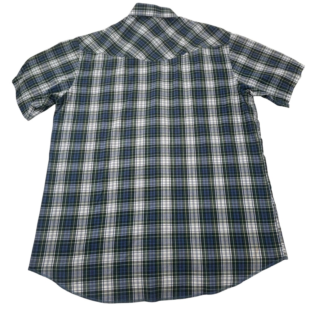 Wrangler Western Plaid Shirt Mens XL Long Tails 17.5 Short Sleeve Snap Front - Picture 12 of 12